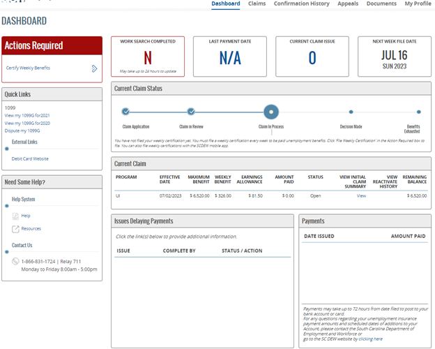 Manage Your Weekly Benefits  SC Department of Employment and Workforce